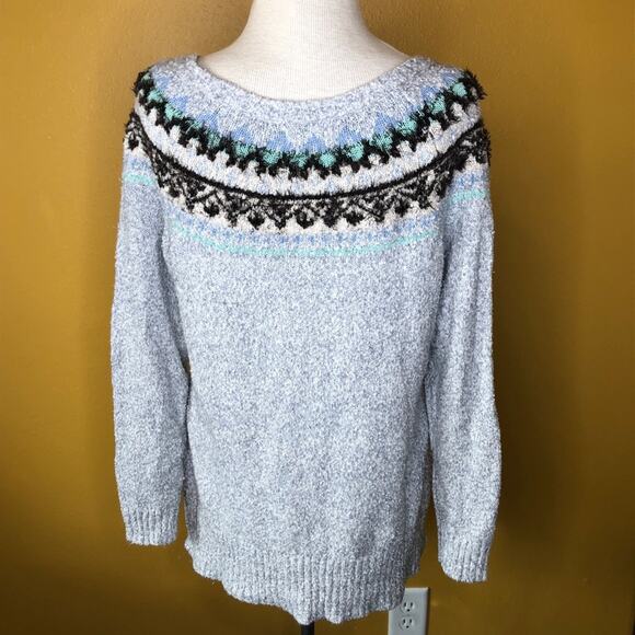 Maurices Sweater Plus Gray Blue Fair Isle 14W - Picture 2 of 4